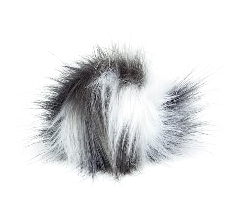 Fell Pompom mit Druckknopf 12-14cm - Fellbommel Bommel Mützenbommel (Shadow) von Stofftreff Santi