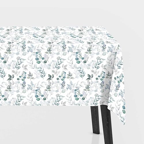 Wachstuch beschichtete Tischdecke 0,5m - Wasserdicht Abwischbar Öko-Tex Dekostoffe Tischdecke Meterware (Blätter Weiß) von Stofftreff Santi