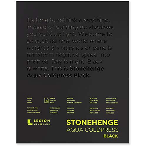 Stonehenge Aqua, 1 Watercolor Pad, 140lb, Cold Press, 8 by 10 Inches, Black Paper, Sheets Legion Aquarellblock, 63,5 kg, Kaltpresse, 20,3 x 25,4 cm, schwarzes Papier, 15 Blatt, 8-x-10-Inch von Stonehenge Aqua