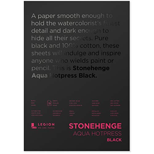 Stonehenge Aqua Legion Aquarellblock, 63,5 kg, Heißpresse, 25,4 x 35,6 cm, schwarzes Papier, 15 Blatt (L21-SQH140BK1014) von Stonehenge Aqua