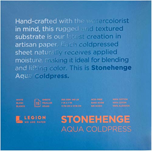 Legion Stonehenge Aqua Watercolor Block, 140lb. Cold Press, 7 by 7 inches, White, 15 Sheets (L21-SQC140WH77) von Stonehenge
