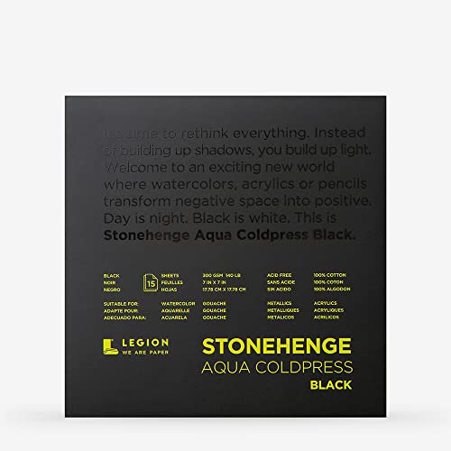 Legion Stonehenge Aqua Watercolor Pad, 140lb, Cold Press, 7 by 7 Inches, Black Paper, 15 Sheets (L21-SQC140BK77) von Stonehenge Aqua