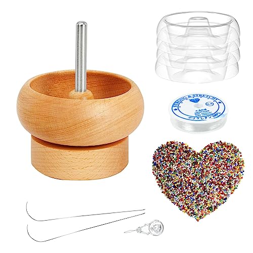 Bead Spinner Schale Set | Ton Perlenmühle aus Holz | Langlebiger DIY Perlen Spinner mit Perlennadeln und 1000 Perlen | Quickly Perlenspinner DIY Bastelzubehör für Perlenweben & Schmuckherstellung von Storaffy