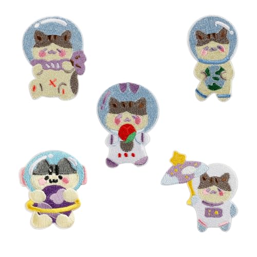 5 PCs Bestickte Pflaster Cartoon Katzen Nähen Flecken Eisen Auf Flecken Astronautabzeichen Flecken Auf Flecken Für Die Beutel Nähen von Storage Bag