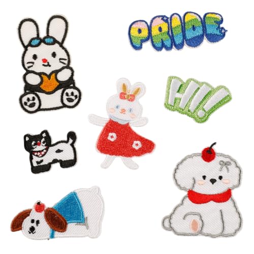 7 PCs Katzen Eisen Auf Flecken Applique Patches Tierreparaturflecken Hunde Stickflecken Für Jeansdekoration von Storage Bag