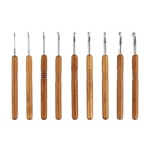9-pieces Holzgriff Häkchen Haken 2 0 Mm Bis 6 0 Mm Zum Stricken Von Weben Des Ergonomischen Häkelhakens Für Anfänger Hobbyist Bequemes Griffwerkzeug von Storage Bag