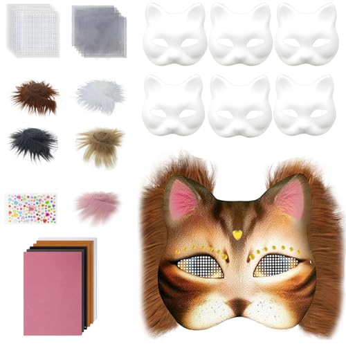 Handbemalten Katzen Maske Animal Kits Maskerade Blanks Mit Plüschstoff Halloween Party Für Erwachsene Handbemalte Katzen Masquerade Animal Kits Halloween von Storage Bag