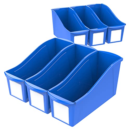 Storex Großer Bücherkorb mit Etikettenfächern, 36 x 13 x 17,8 cm, blau, 6er-Pack (71115U06C) von Storex