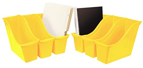 Storex Kleiner Buchkorb, Verbindungsaufbewahrungsbehälter, trocken abwischbare Oberfläche, 29,8 x 21,6 x 11,4 cm, STEM Gelb, 6 Stück von Storex