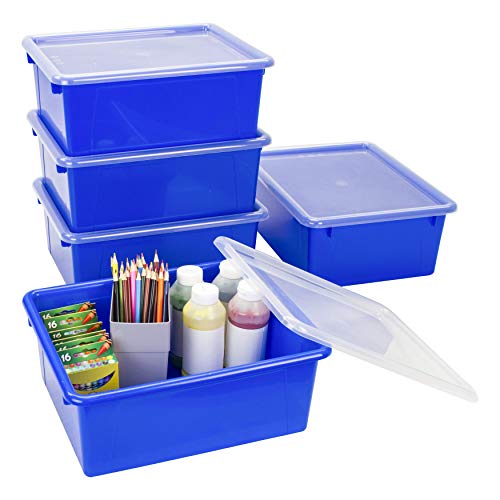 Storex Tiefes Ablagefach mit Deckel, Briefgröße, 25,4 x 33 x 12,7 cm, Blau, 5er-Pack (62544U05C) von Storex