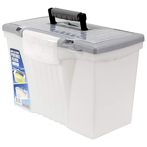 Storex Tragbare Aktenbox mit Organizer-Deckel, 43 x 24 x 27 cm, mattiert/silberfarben (61511A01C) von Storex