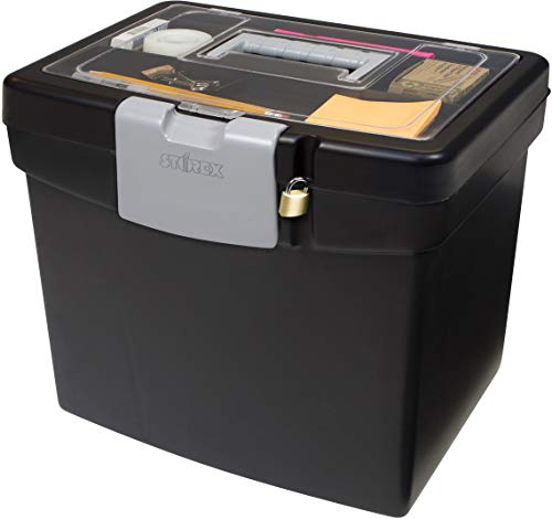 Storex Tragbare Aktenbox mit Organizer-Deckel - Kunststoff Büro Aktenbox für Briefpapier und Hängemappen, Obsidian, 1 Stück (61504C01C) von Storex