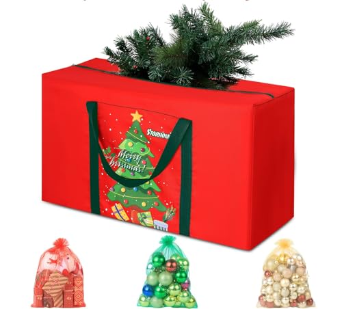 Weihnachtsbaum-Aufbewahrungstasche, 600D-Oxford-Stoff, kleine Weihnachtsbaumtasche, 122 cm, zur Aufbewahrung von Ornamenten, 100 x 45 x 28 cm, mit 3 Weihnachtsdekorations-Aufbewahrungstaschen, 30 x 40 Weihnachtsbaum-Aufbewahrungstasche, 600D-Oxford-Stoff, kleine Weihnachtsbaumtasche, 122 cm, zur Aufbewahrung von Ornamenten, 100 x 45 x 28 cm, mit 3 Weihnachtsdekorations-Aufbewahrungstaschen, 30 x 40 von Storhomie