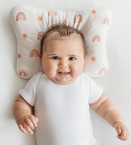 Stork Drop - Ultimatives Komfort-Baby-Kissen | verhindert und korrigiert Flachkopf-Syndrom (Plagiozephalie) | atmungsaktives 3D-Air-Mesh | Bio-Baumwolle | maschinenwaschbar | neutrale Regenbögen von Stork Drop