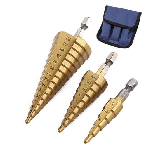 Stufenbohrer, 3-teiliges Stahl-Stufenbohrer-Set – (4–12 mm, 4–20 mm und 4–32 mm), Kegelbohrer, Lochschneider für Holz, PVC und Kunststoff von Stormshopping