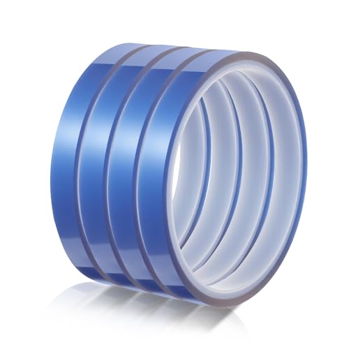 Storystore Hitzebeständiges Klebeband, 4 Rollen 10mm x 33m Sublimationsklebeband PET Wärmeband, Blau Sublimationsband Isolierband ohne Rückstände für Elektronik Leiterplatten, 3D-Drucker von Storystore