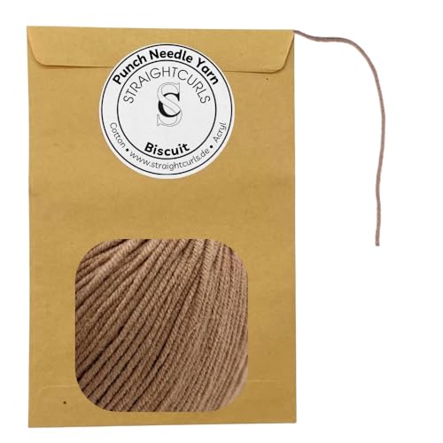 StraightCurls Punch Needle Yarn - Ideale Garn für Punch Needling, grobes Sticken oder Häckeln - Baumwoll-Acryl-Mischung (Biscuit) von StraightCurls