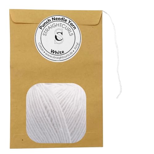 StraightCurls Punch Needle Yarn - Ideale Garn für Punch Needling, grobes Sticken oder Häckeln - Baumwoll-Acryl-Mischung (White) von StraightCurls