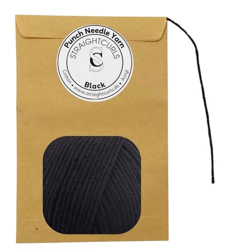 StraightCurls Punch Needle Yarn - Ideales Garn für Punch Needling, Stanznadeln, grobes Sticken oder Häckeln - Baumwoll-Acryl-Mischung (Black) von StraightCurls
