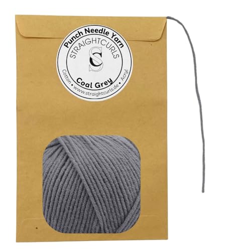 StraightCurls Punch Needle Yarn - Ideales Garn für Punch Needling, Stanznadeln, grobes Sticken oder Häckeln - Baumwoll-Acryl-Mischung (Coal Grey) von StraightCurls