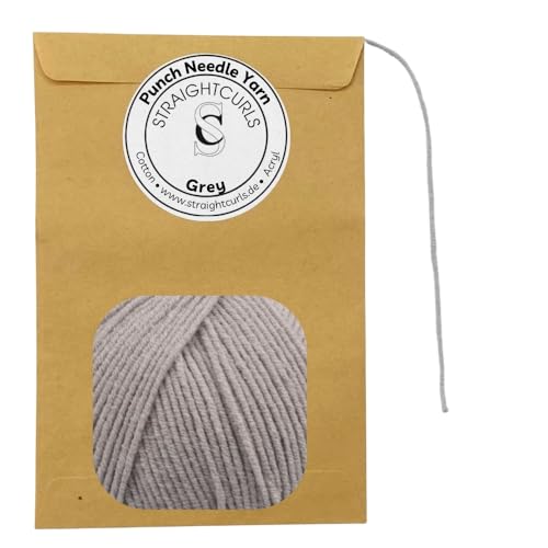 StraightCurls Punch Needle Yarn - Ideales Garn für Punch Needling, Stanznadeln, grobes Sticken oder Häckeln - Baumwoll-Acryl-Mischung (Grey) von StraightCurls