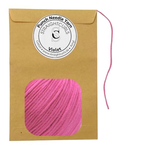 StraightCurls Punch Needle Yarn - Ideales Garn für Punch Needling, Stanznadeln, grobes Sticken oder Häckeln - Baumwoll-Acryl-Mischung (Violet) von StraightCurls