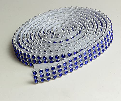 Cobalt BLAU Mesh Strassband Borte SS8 SELBSTKLEBEND Breite wählbar, Strasssteine, Chaton 3reihig / 10mm x ca.1150mm von Strass-Box Bänder selbstklebend