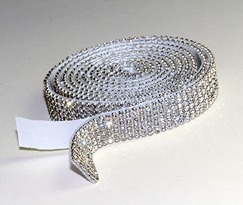 Crystal Mesh Strassband SS6 Borte SELBSTKLEBEND Breite wählbar, 1,15m lang Chaton Strasssteine 6reihig / 14mm x 1150mm von Strass-Box Bänder selbstklebend