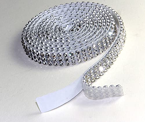 Crystal Mesh Strassband SS8 Borte SELBSTKLEBEND 1cm Breite wählbar 1,15cm lang Strasssteine 3reihig / 10mm x 1150mm von Strass-Box Bänder selbstklebend