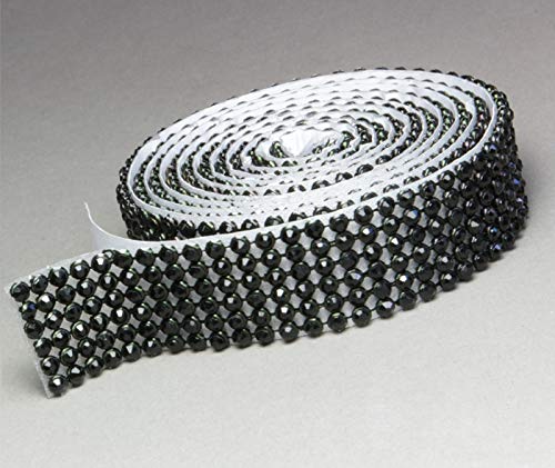 Jet Mesh Strassband SS8 Borte SELBSTKLEBEND Strasssteine Schwarz, Breite wählbar, 1,15m lang, Chaton Strass 6reihig / 20mm x 1150mm von Strass-Box Bänder selbstklebend