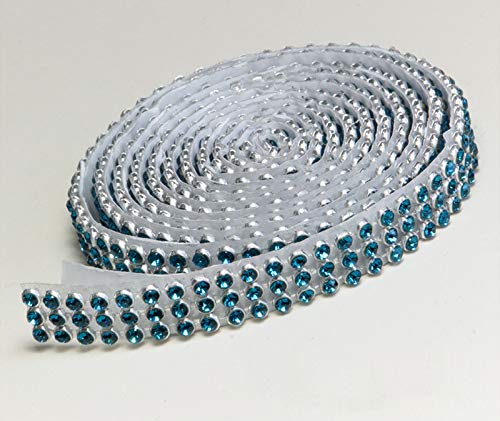 Peacock Blue Borte Mesh Strassband SS8 SELBSTKLEBEND 1,15 m lang, Strasssteine Türkis 3reihig / 10mm x ca.1150mm von Strass-Box Bänder selbstklebend