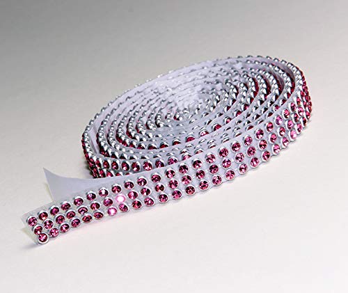 Rose Mesh Strassband Borte SS8 SELBSTKLEBEND Breite wählbar, 1,15m lang, Strasssteine Rosa 3 reihig / 10 mm x ca.1150 mm von Strass-Box Bänder selbstklebend