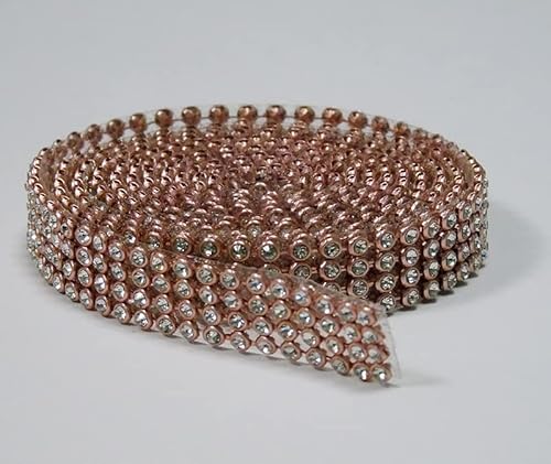 Hotfix Rosegold/Crystal Mesh Strassband SS8 Borte zum aufbügeln, Strasssteine, Breite wählbar, Mind. 1,15m lang 4reihig / 13mm x 1150mm von Strass-Box