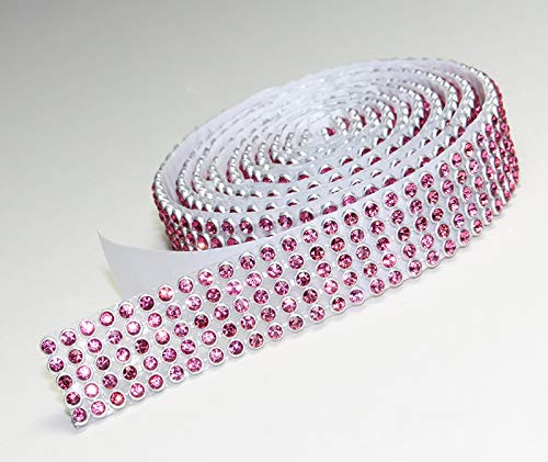 Rose Mesh Strassband Borte SS8 SELBSTKLEBEND Breite wählbar, 1,15m lang, Strasssteine Rosa 5 reihig / 16 mm x ca. 1150mm von Strass-Box