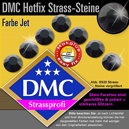 500 Stück DMC Strasssteine Hotfix, Jet (Schwarz), SS6 (Ø ca. 2,0 mm), geschliffene Strasssteine zum Aufbügeln von Strassprofi - DMC