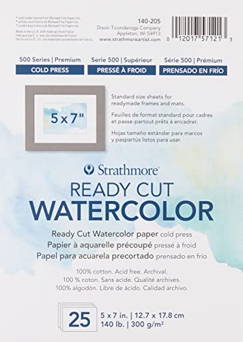 Strathmore 500er-Serie Aquarell, Papier, Fertig geschnitten, Kaltpresse, 5x7, 25 von Strathmore