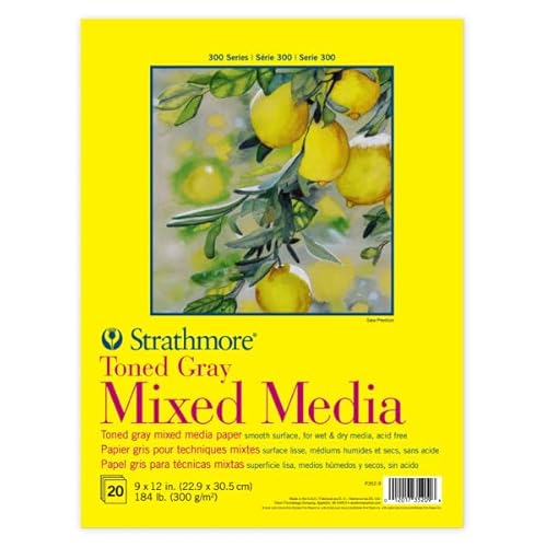 Strathmore 300 Series Mixed Media Block, getöntes Grau, Bandbindung, 300 g/m², 20 Blatt, 22,9 x 30,5 cm, 1 Stück von Strathmore