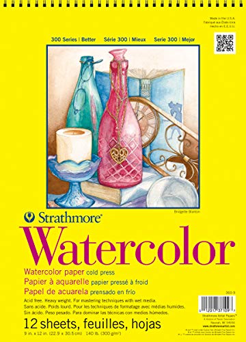 Strathmore WATERCOLOR Serie 300, feines Aquarellpapier 22.9 x 30.5cm, 300g/m², 12 Blatt von Strathmore