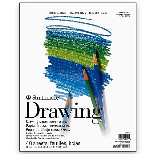 Strathmore Zeichenpapier, 200er-Serie, Klebebandblock, 27,9 x 35,6 cm, 40 Blatt (104 g) – Künstlerpapier für Erwachsene und Studenten – Anthrazit, Buntstift, Tinte, Pastell, Marker von Strathmore