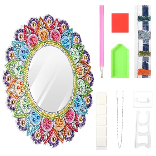 Strehknewen 5D Diamond Painting Spiegel Bastelset für Mädchen, Kreatives Mandala Basteln Set als Geburtstagsgeschenk für Kinder ab 6-12 Jahre, DIY Spiegel und Spielzeug für Mädchen,20 * 20cm von Strehknewen