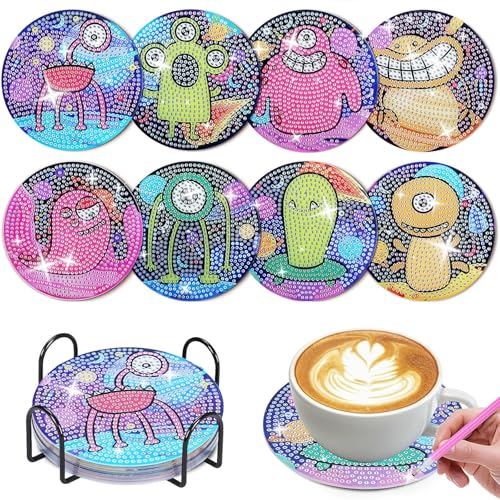 Strehknewen 8 Stück Diamond Painting Untersetzer Set, Diamanten kinder, DIY Diamant Malerei Tassenuntersetzer, Monster Deko für Anfänger, Erwachsene und Kinder Strehknewen 8 Stück Diamond Painting Untersetzer Set, Diamanten kinder, DIY Diamant Malerei Tassenuntersetzer, Monster Deko für Anfänger, Erwachsene und Kinder von Strehknewen