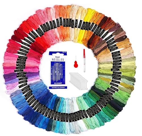 Strehknewen Stickgarn Set 100 Farben, Stickset für Anfänger und Profis, 8 Meter Baumwollgarn, Stickpackung mit DIY Zubehör, Kreuzstich, rotes und buntes Stickgarn Strehknewen Stickgarn Set 100 Farben, Stickset für Anfänger und Profis, 8 Meter Baumwollgarn, Stickpackung mit DIY Zubehör, Kreuzstich, rotes und buntes Stickgarn von Strehknewen