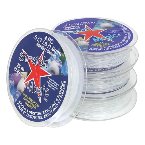 Stretch Magic Transparent, 4 Stück, sortiert – 0,5 mm, 0,7 mm, 0,8 mm und 1,0 mm (25 m insgesamt) von Stretch Magic