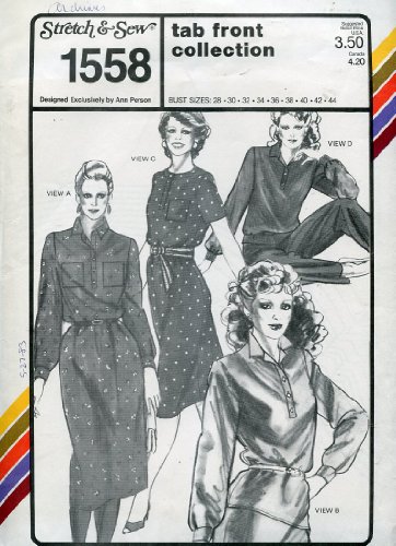 Stretch & Sew Pattern 1558 ~ Ladies' Tab Front Dress & Top Collection ~ Bust 28-44 by Stretch & Sew Stretch & Sew Pattern 1558 ~ Ladies' Tab Front Dress & Top Collection ~ Bust 28-44 by Stretch & Sew von Stretch & Sew