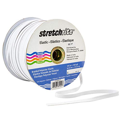 Stretchrite Geflochtenes Polyester-Gummiband zum Nähen und Basteln, 1/4 Zoll x 140 Meter, weiß von Stretchrite