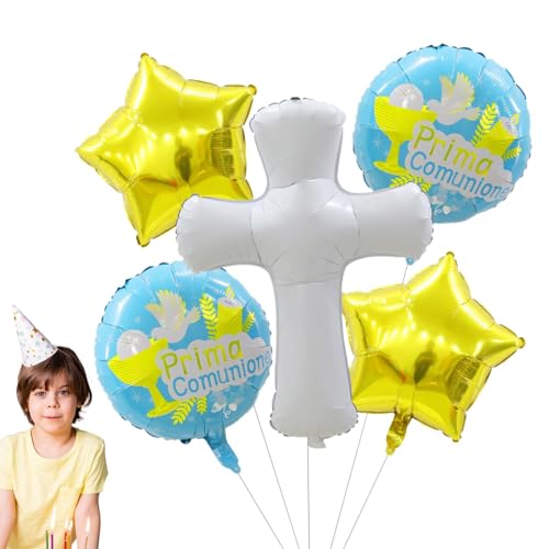 Streysisl Kommuniondekorationen,Luftballons für die Kommunion | Aluminiumfolie Taufballons Taubenballons 5er Set - Niedliche kreative Kommunion-Party-Dekorationen, Taufe-Dekorationen, Luftballons von Streysisl