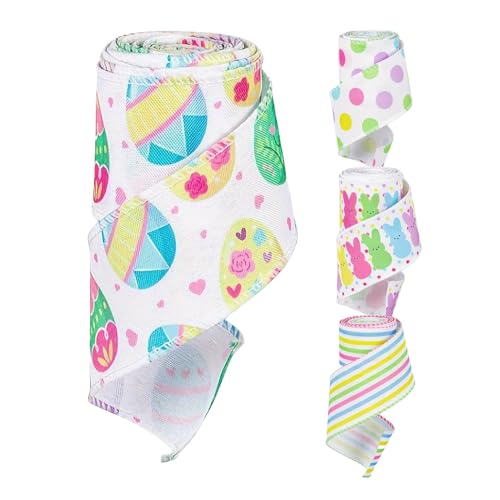 Streysisl Osterband für Kränze, 4 x Haseneier, bedruckt, buntes Bastelband, Sortiment für Geburtstage, dekorative Festival-Geschenkrollen Streysisl Osterband für Kränze, 4 x Haseneier, bedruckt, buntes Bastelband, Sortiment für Geburtstage, dekorative Festival-Geschenkrollen von Streysisl