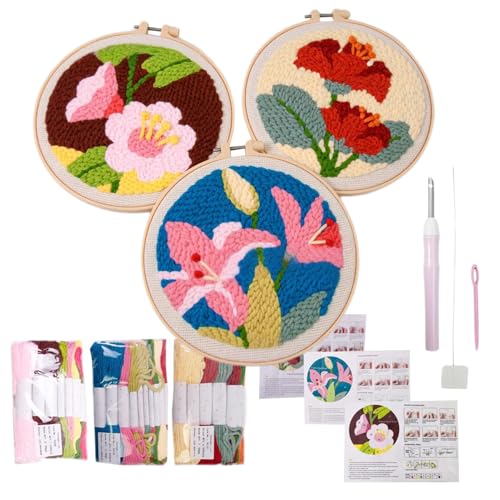 Streysisl Stanznadel-Stickerei, Stanznadelstoff mit Blumenmuster, Anleitung im Lieferumfang enthalten, 3 x Nähset, handgefertigtes Handwerk für Kinder und Erwachsene Streysisl Stanznadel-Stickerei, Stanznadelstoff mit Blumenmuster, Anleitung im Lieferumfang enthalten, 3 x Nähset, handgefertigtes Handwerk für Kinder und Erwachsene von Streysisl