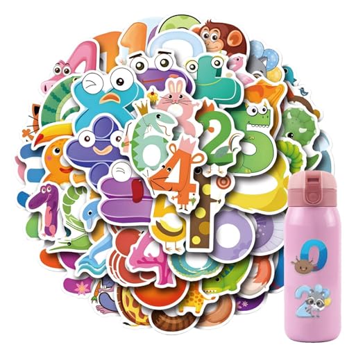 Streysisl Tier-Aufkleber mit arabischen Zahlen, Wasserbecher, arabische Zahlen, Tier-Aufkleber, Kühlschrank-Aufkleber, kreativer Laptop-Aufkleber für Wasserbecher, Laptops, Koffer von Streysisl