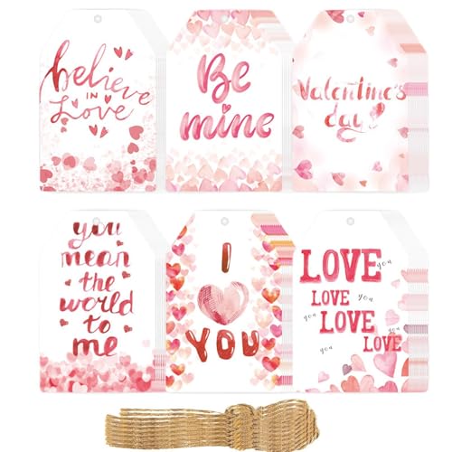 Streysisl Valentinstags-Etiketten, 60 x romantische Etiketten mit Schnüren, Valentinstag-Papieranhänger mit Löchern für Hochzeit, Valentinstag, Dekoration Streysisl Valentinstags-Etiketten, 60 x romantische Etiketten mit Schnüren, Valentinstag-Papieranhänger mit Löchern für Hochzeit, Valentinstag, Dekoration von Streysisl
